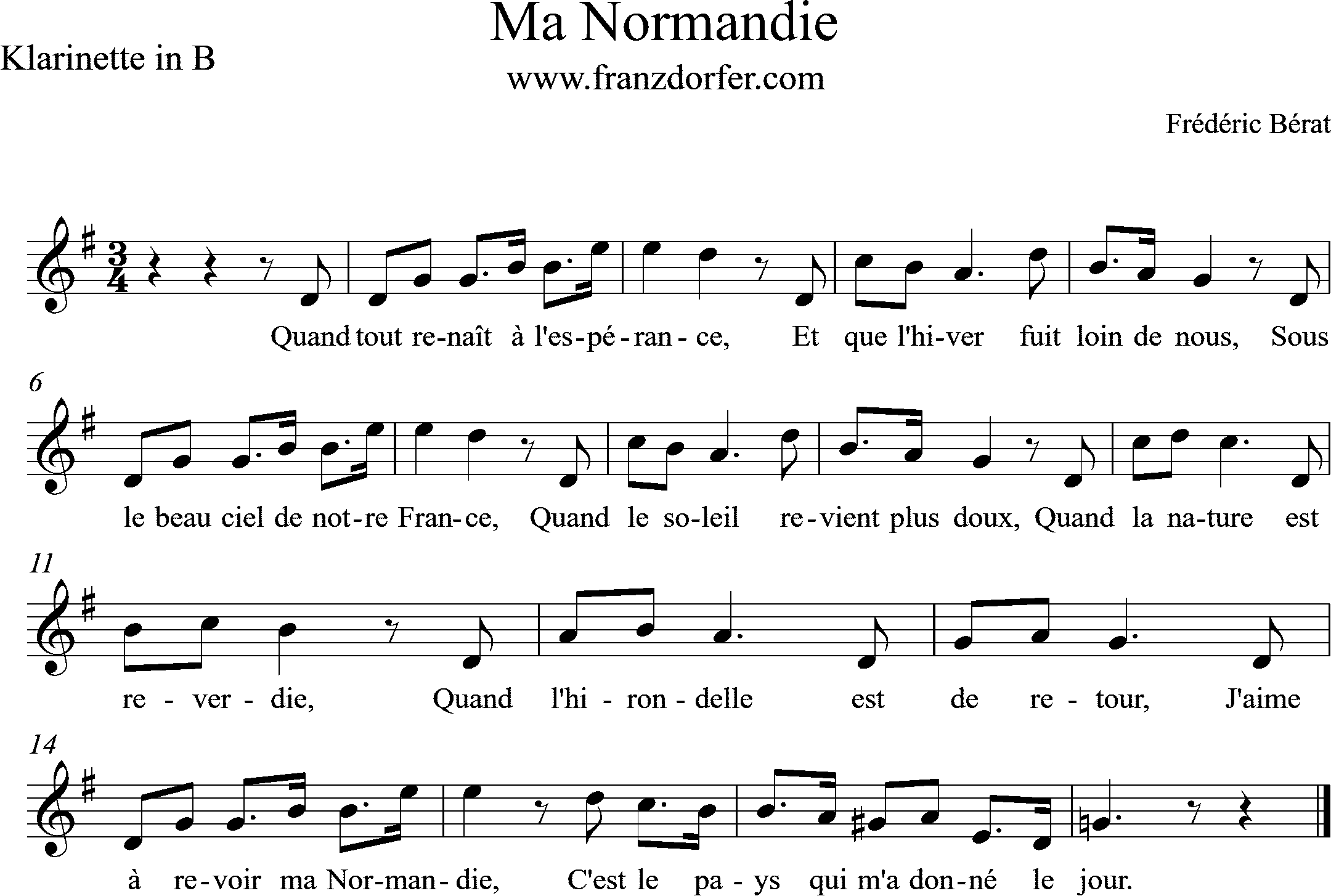 Sheetmusic , Ma Normandie , Melody, G-Major
